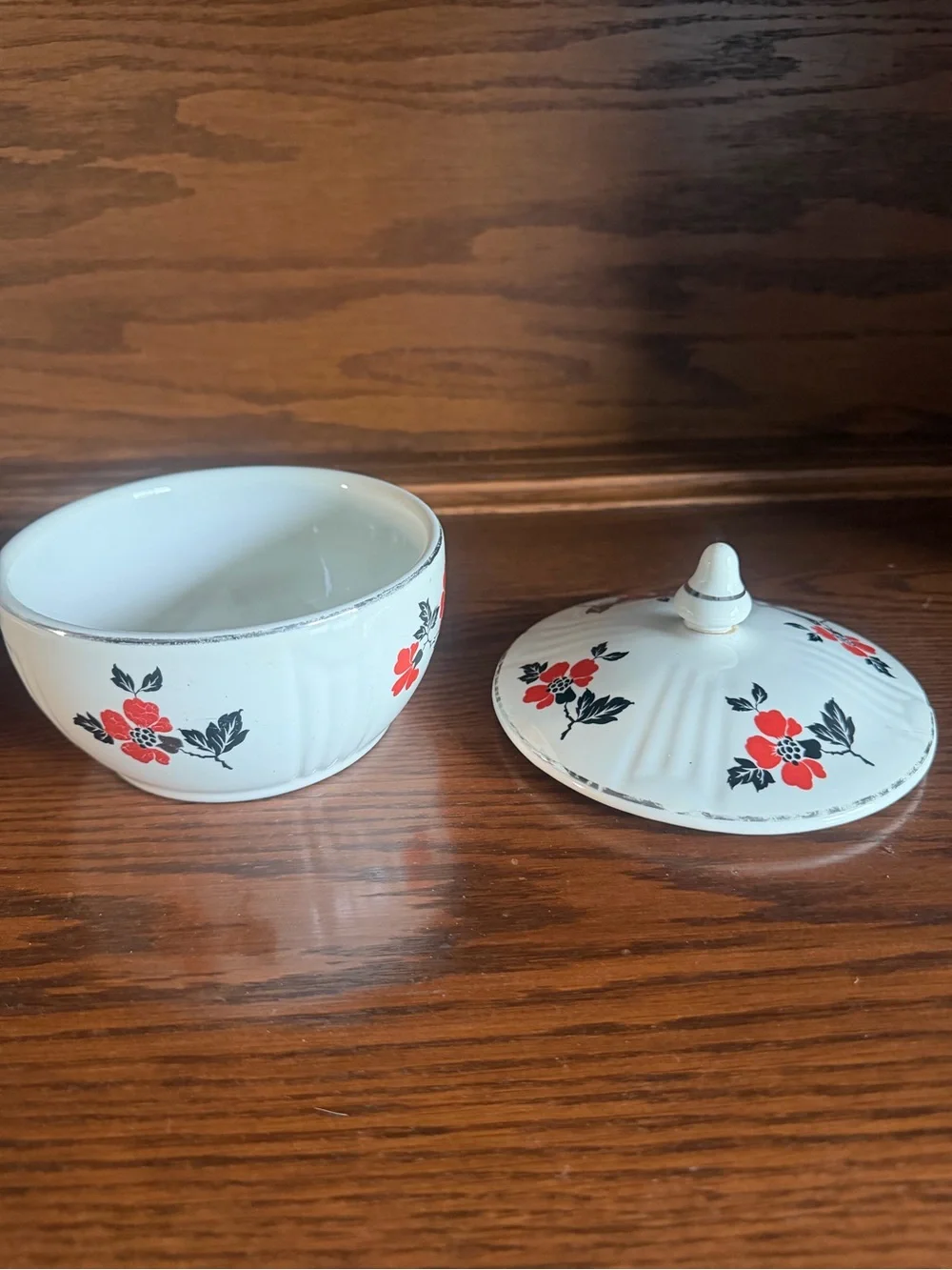 Vintage Hall’s Superior White Ceramic Covered Serving Bowl with Red Floral Motif
